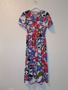 NAOO Cotton Maxi Dress In Pink Green And Lavender Floral